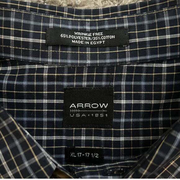 Arrow Blue Check Button-Down Shirt Mens Size XL 17-17 1/2 - Picture 3 of 6